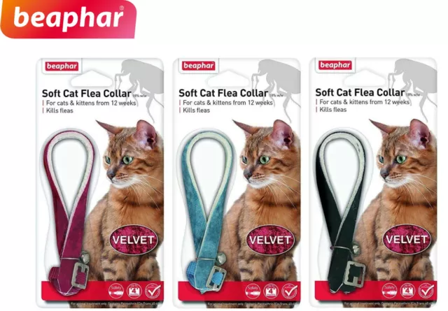 Beaphar Velvet Soft Cat Flea Collar 12 Week Protect 3 Colours With Bell 17805