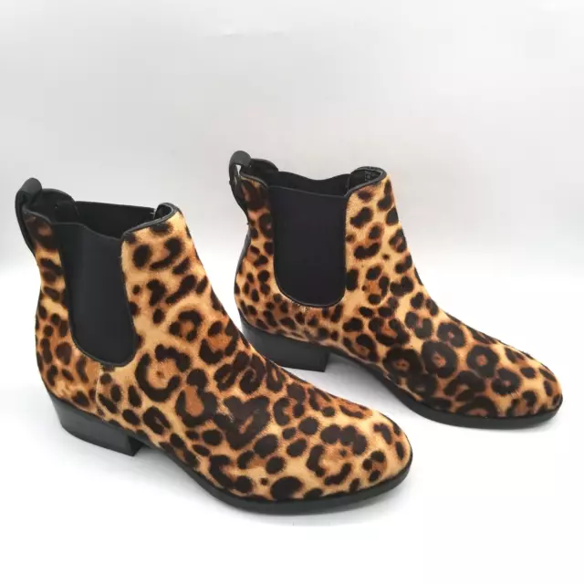 Taryn Rose Womens Gina Tan Black Haircalf Leopard  Block Heel Ankle Boots 8.5 B