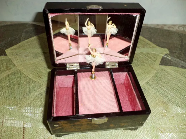 Boîte à bijoux en bois vernis musical avec miroir