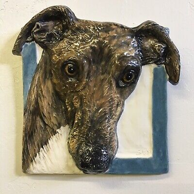 Greyhound Puppy Dog Ceramic Tile Handmade 3d Pet Portrait Sondra Alexander Art