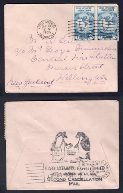 USA 1935 Byrd Expedition Cover LITTLE AMERICA Antarctica to New Zealand