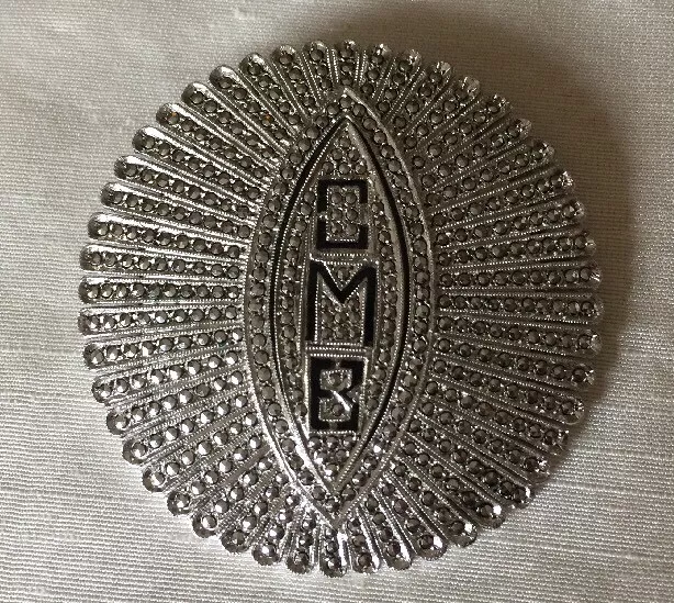 Sterling Silver Large 2” Gotham Initial Pin Marcasite “CMB” 35gram Make Offer