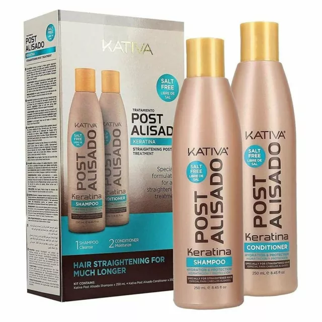 KATIVA KERATIN STRAIGHTENING POST Hair TREATMENT Kit Shampoo & Conditioner -SET