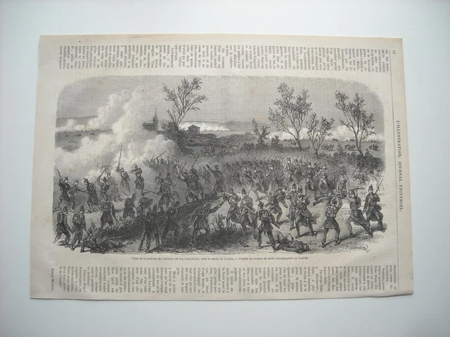 Gravure 1866.  Guerre Austro-Prussienne. Prise Position Custozza Par Autrichiens