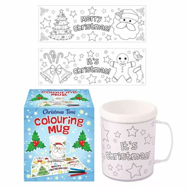 COLOUR YOUR OWN CHRISTMAS MUG Boys Girls Stocking Filler Party Prize 2 designs