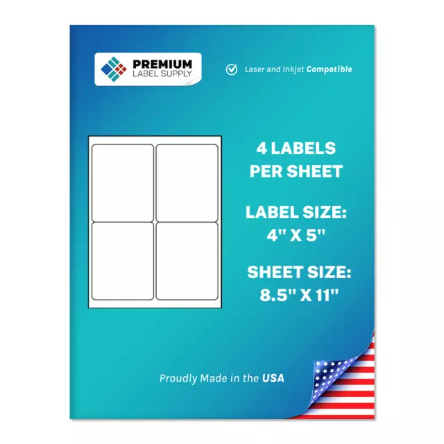 100 4" x 5" Self Adhesive Shipping Labels 4 per sheet 25 sheets * 4 up *