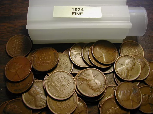 1924-P LINCOLN WHEAT CENT PENNY ROLL, all coins fine grade