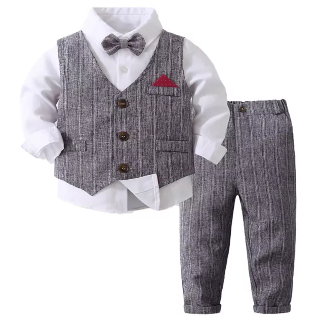 Boys Suit Gentleman Tuxedo Bow Tie Shirt Suit Vest Trousers 4-Piece Clothing Set