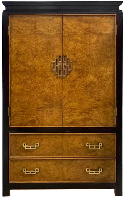 Vintage Chinoiserie Burl Wood Armoire by Ray Sabota Century Furniture