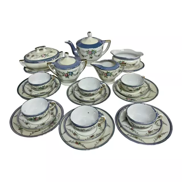 Vintage 1930s Porcelain China Child Tea Set Japan Luster Lusterware Floral 27 Pc