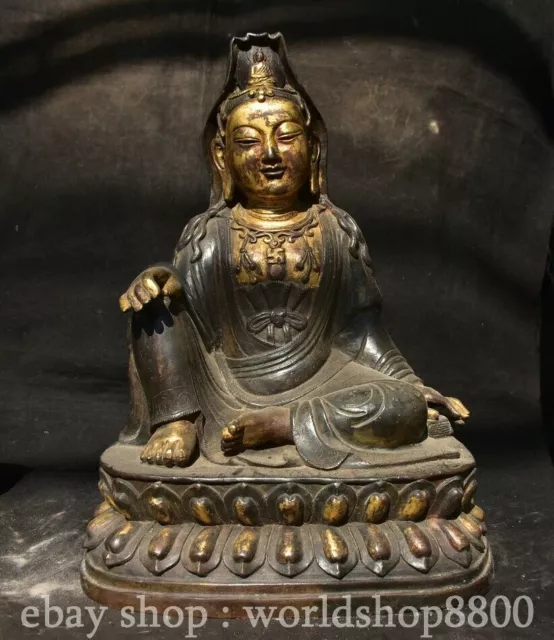 17.2" Chinese Purple Bronze Gilt Buddhism Kwan-yin Guan Yin Goddess Statue