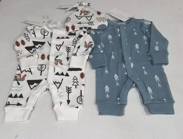 Gerber Modern Moment Baby Boy's 3 Piece Coverall & Hat Set Size Newborn CUTE