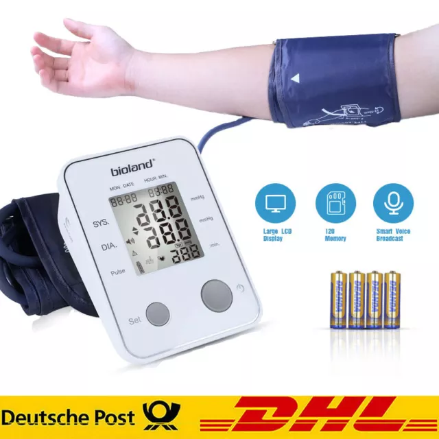 Bioland Digital Blutdruckmessgerät Oberarm Blutdruck Monitor LCD Pulsmesser