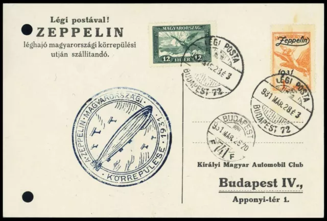 1931, Zeppelin,Zeppelinpost LZ 127,Ungarnfahrten, Si 102 Aa, Brief - 2125054