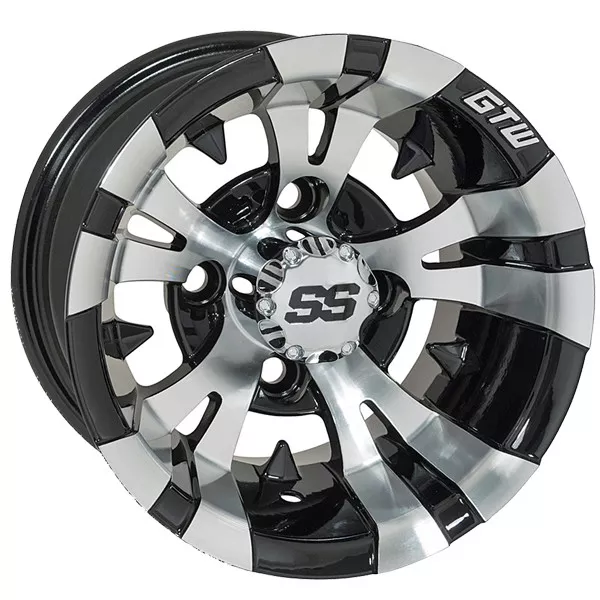 GTW Machined/Black Golf Cart Wheel | 12x7 | Centered | 4x101.6mm Bolt Pattern