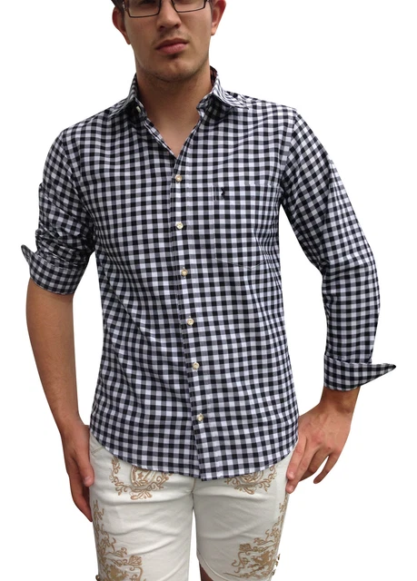 Camicie folcloristiche camicia business uomo nero bianco a quadretti maniche lunghe elemosina
