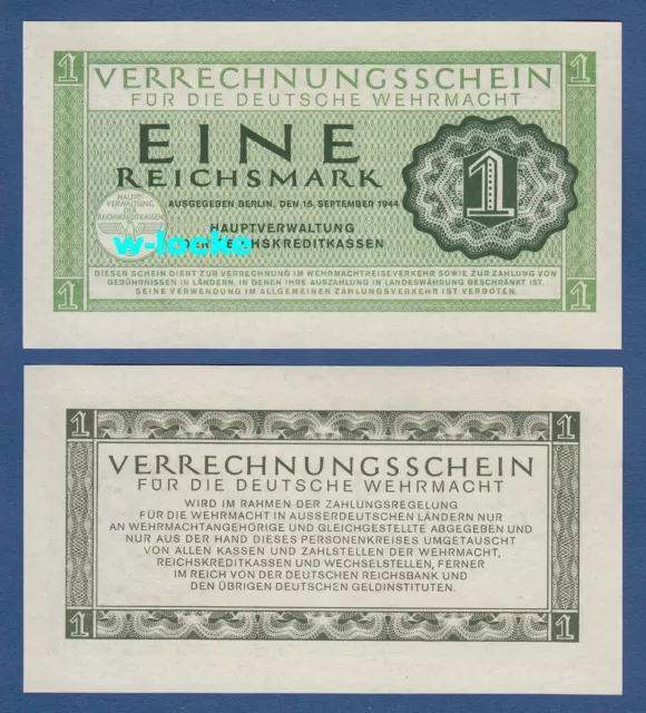 WEHRMACHT 1 Reichsmark 15.9.1944  fast KASSENFRISCH / aUNC  Ro.511