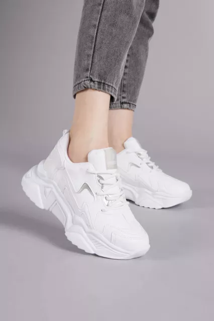 Ladies Womens Chunky White Retro Punk Platform Trainers Sneakers Shoes