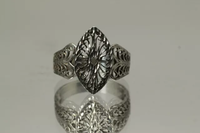 925 Sterling Silver Size 10.5 Ornate Marquise Shaped Ring 4.3 Grams  (RIN8775)