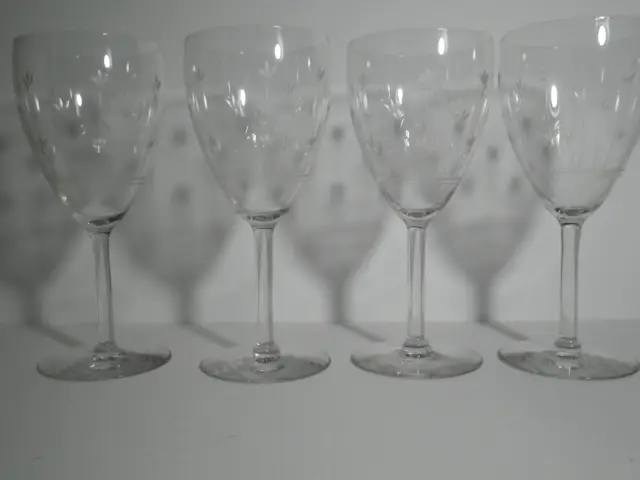Vintage Etched Crystal Wine/Water Glasses  Set of 4 Unknown Maker
