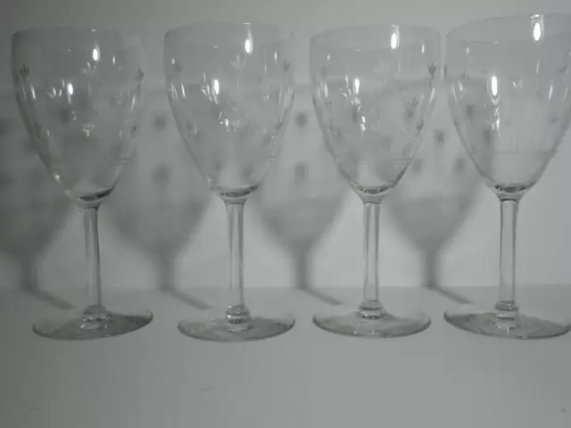 Vintage Etched Crystal Wine/Water Glasses  Set of 4 Unknown Maker