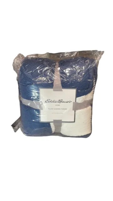 Eddie Bauer Home PLUSH SHERPA THROW 60X70 Blanket Blue & White. NWT Sealed