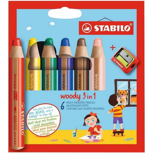 6 STABILO woody 3 in 1 Malset farbsortiert