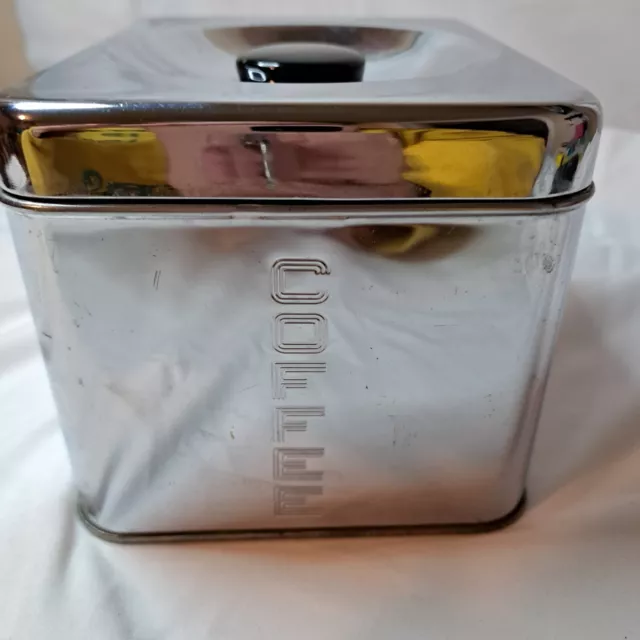 Vintage Retro Lincoln BeautyWare Shiny Chrome Coffee Canister Stainless Steel