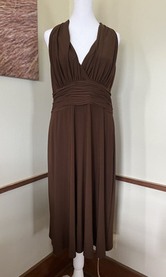 NWT Evan Picone Marilyn Mock Halter Empire Mid-Calf Stretch Brown Dress SZ 14