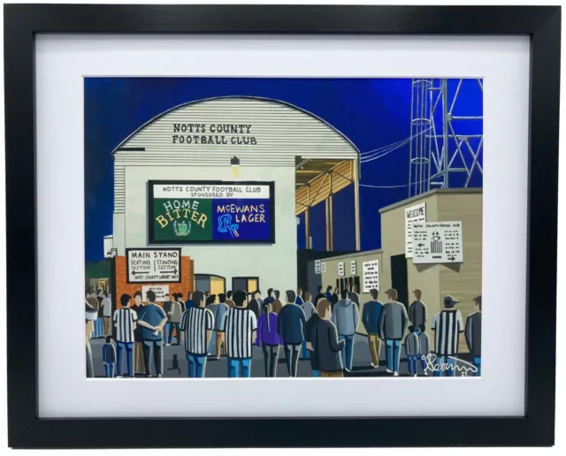 Notts County F.C, Retro Meadow Lane. High Quality Framed Art Print. Approx A4.