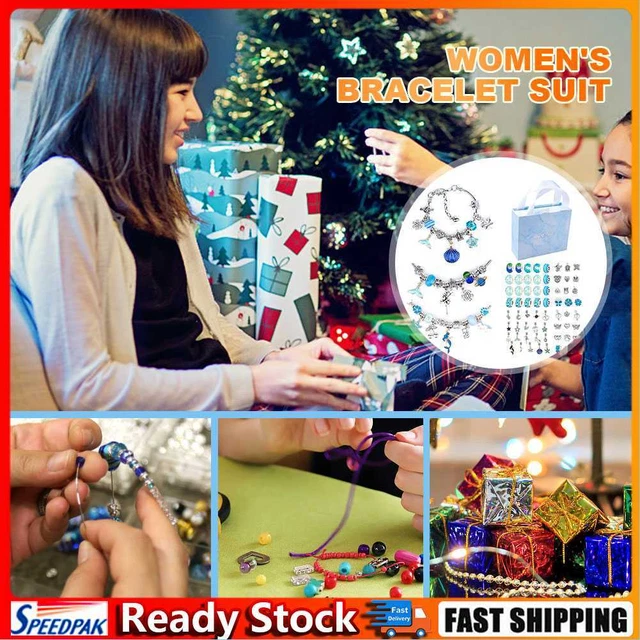 DIY Charm Bracelet Beads Jewelry Making Kit Arts Crafts for Kids Girl (Blue)