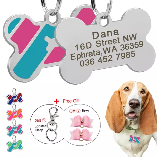 Personalised Dog Tags Engraved Identification Pet Cat ID Name Tag Disc Disk Bone