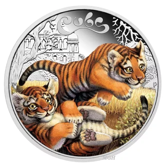 2016 The Tiger Cubs Tuvalu 1/2 oz Silver Proof 50c Half Dollar Coin Colorized