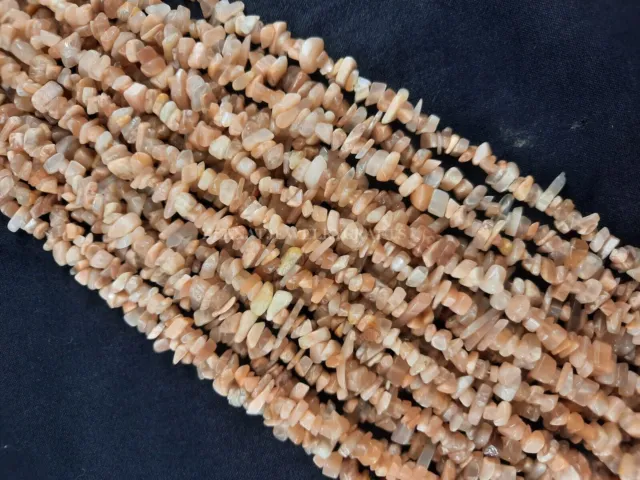 16" Natural Peach Moonstone Smooth Uncut Chips Nuggets Gemstone Beads Jewelry 2