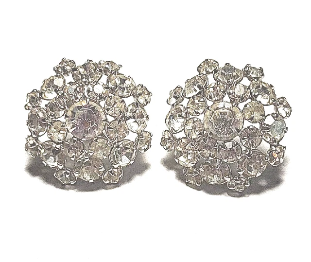 Stunning Glass Crystal Earrings 1.22" Antique Screw Back Victorian Art Deco 8036