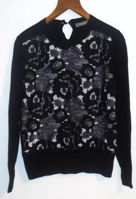 Ladies Oasis Large Long Sleeve Black Floral Lace Fronted Crew Neck Jumper