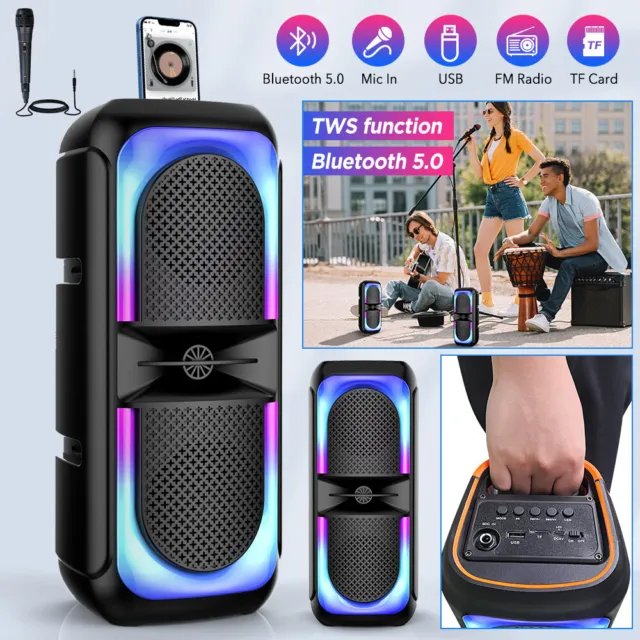 2000W Portable Bluetooth Speaker Dual Speakers Party Stereo Subwoofer with Mic