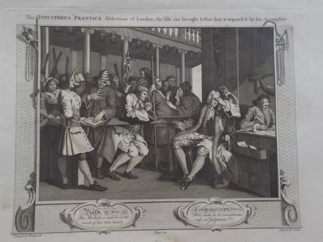 WILLIAM HOGARTH - Der Faulenzer wird angeklagt. Kupferstich von THOMAS COOK 1795