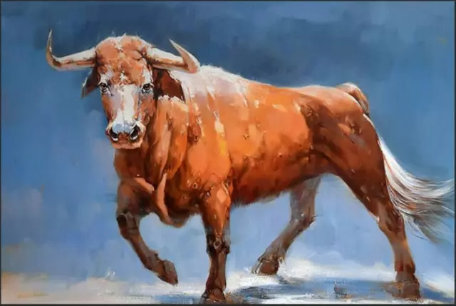 36"Large 100%Handpainted oil painting Bull on Canvas Home wall Decor Modern Art