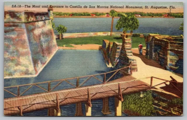 St Augustine FL Castillo De San Marcos Moat & Entrance Historic Linen Postcard