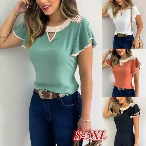 Blusas De Mujer Camisas Moda Blusa Elegante Informal Manga Corta Nueva Camisa TopS