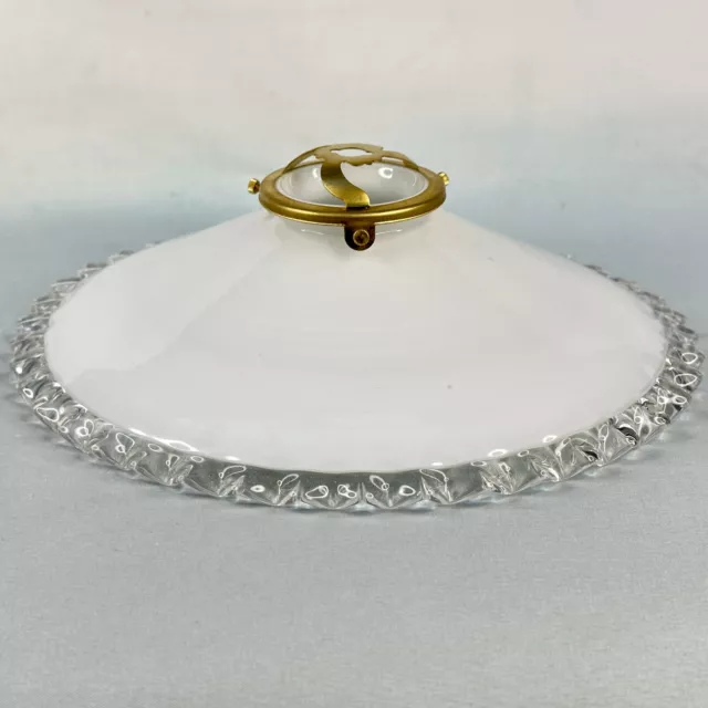 Vintage French White Opaline Glass Ceiling Light Shade with Clear Pleated Edge