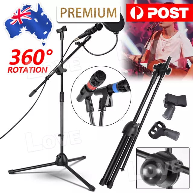 Professional Telescopic Boom Microphone Stand Adjustable Mic Holder Tripod New