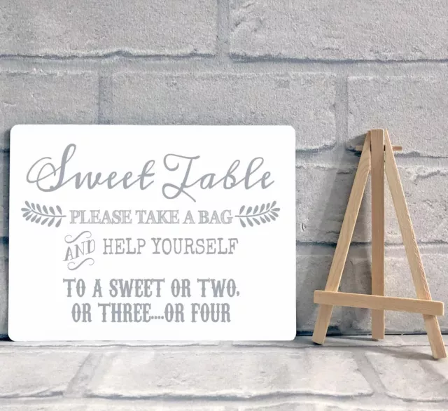 Sweet Table Candy Stall Cart Buffet Jar Sign With Easel Wedding Party A5 - Grey