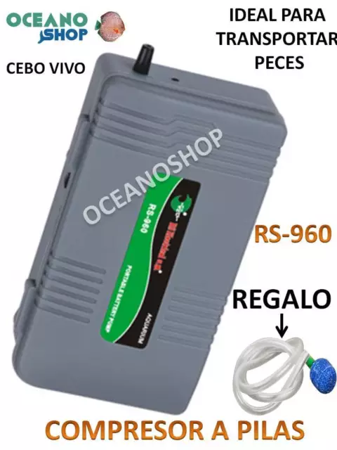 COMPRESOR PORTATIL aire Bateria A PILAS oxigenador Cebo vivo PESCA ACUARIO