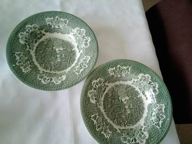 English Ironstone Tableware EIT Green Rimmed Bowls Soup x 2