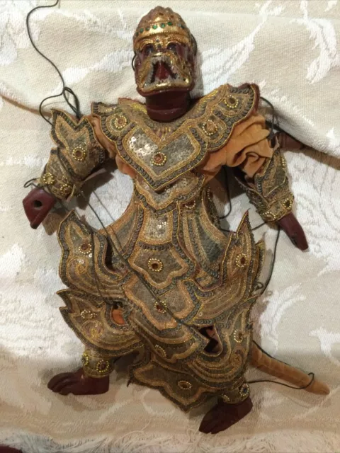 Hanuman Antique Wooden/sequins Puppet Marionette 20”