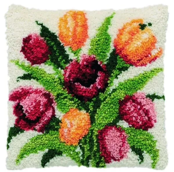 Pako Latch Hook Cushion Kit 40x40cm Tulips Flower Floral Pillow Cover 013314