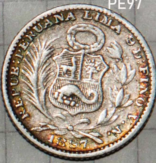 Peru Silver Dinero 1897 VN  90%  Fine-VF  VE97