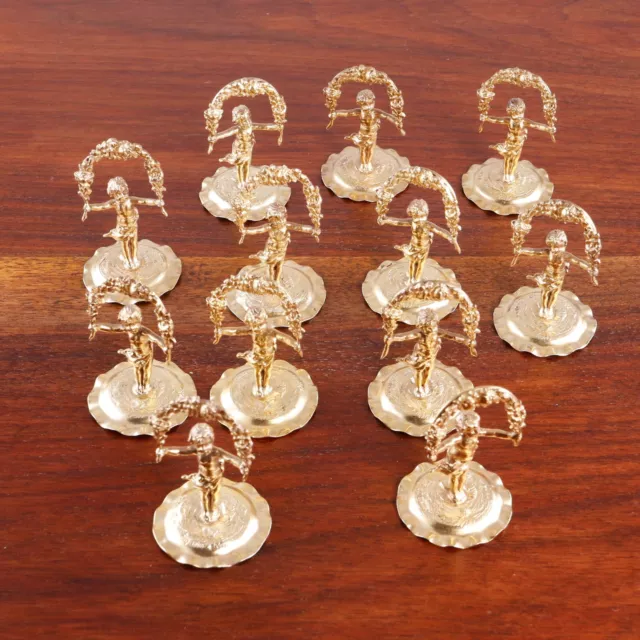 12 Superb German 800 Silver Gilt Place Card Holders Sweet Child Holding Garland